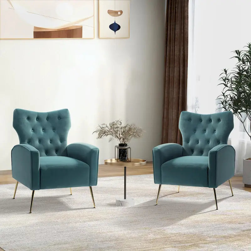 Multi-Color Velvet Wingback Tufted Accent Chair, Set of 2, 1-Person