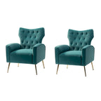 Multi-Color Velvet Wingback Tufted Accent Chair, Set of 2, 1-Person