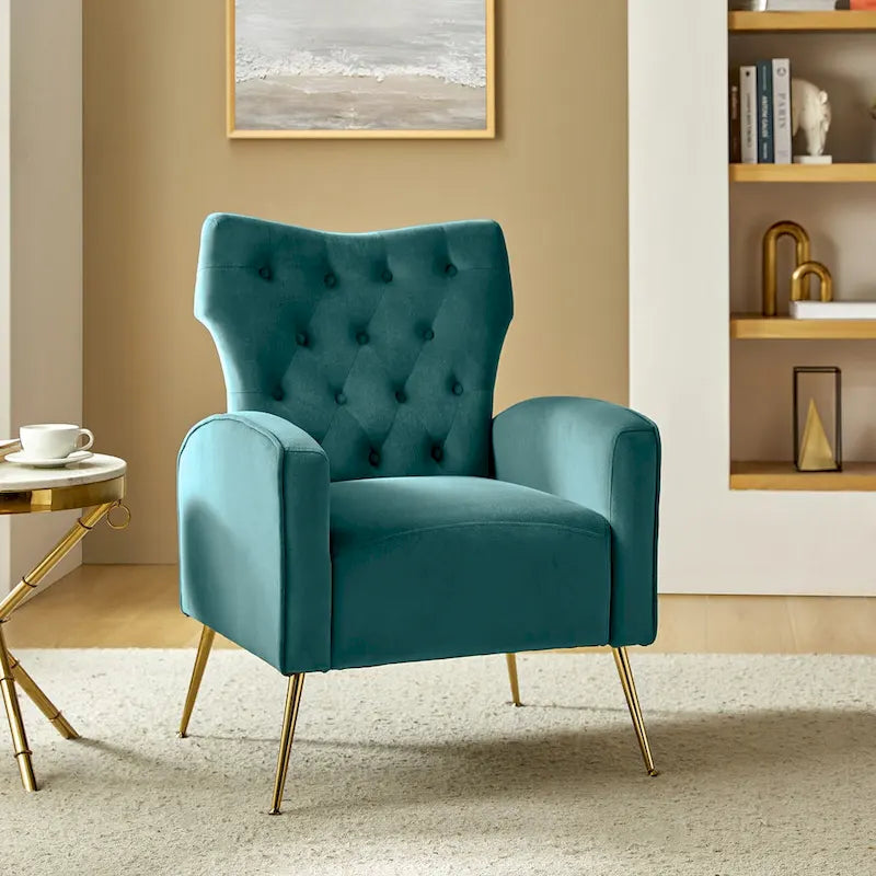 Multi-Color Velvet Wingback Tufted Accent Chair, Set of 2, 1-Person