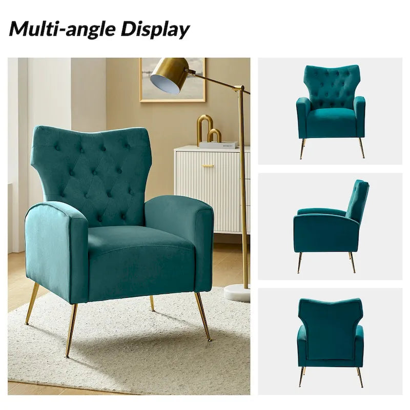 Multi-Color Velvet Wingback Tufted Accent Chair, Set of 2, 1-Person