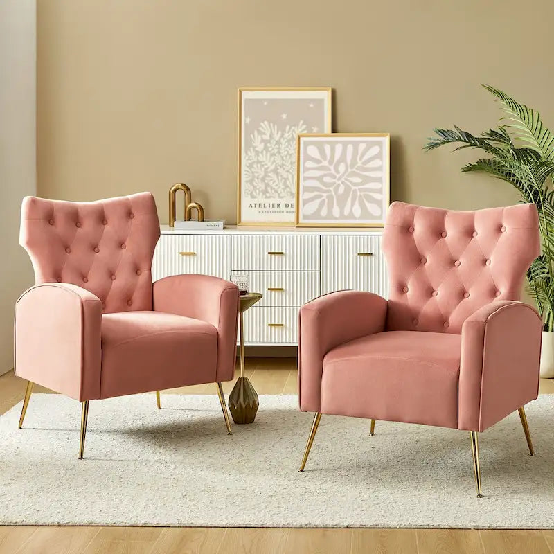 Multi-Color Velvet Wingback Tufted Accent Chair, Set of 2, 1-Person