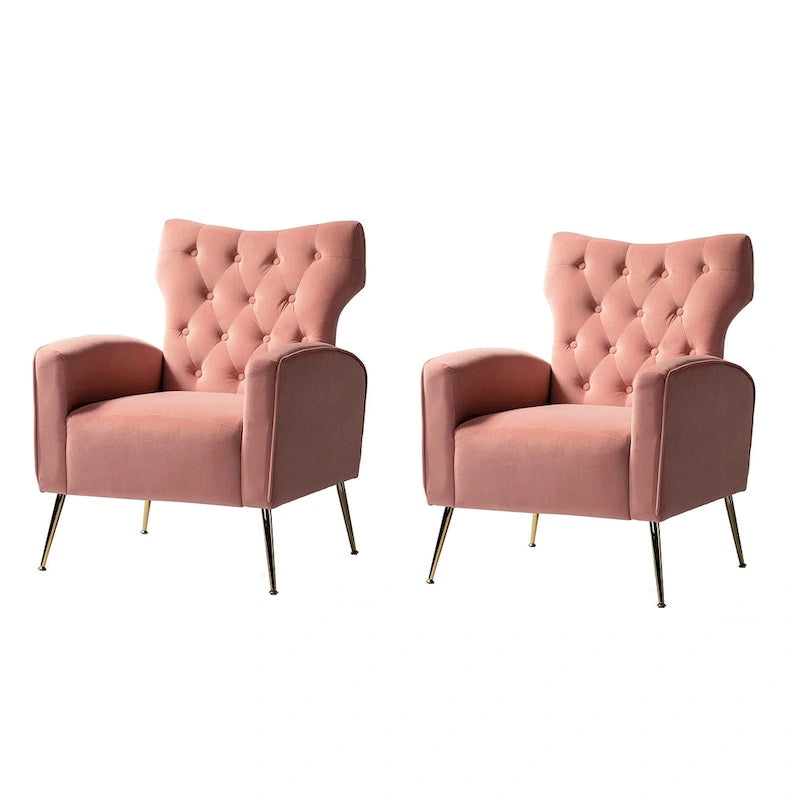 Multi-Color Velvet Wingback Tufted Accent Chair, Set of 2, 1-Person