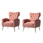 Multi-Color Velvet Wingback Tufted Accent Chair, Set of 2, 1-Person