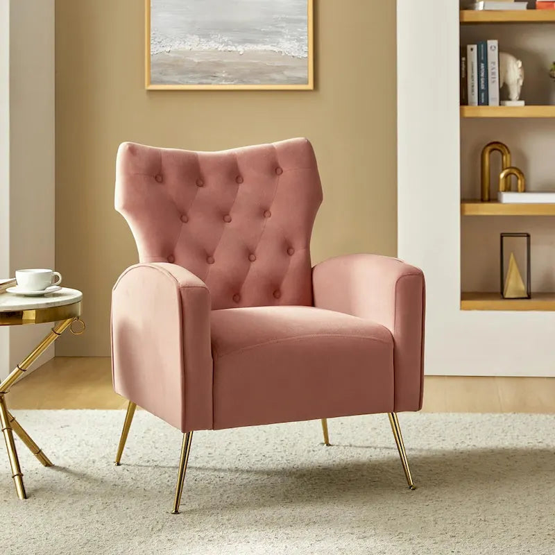 Multi-Color Velvet Wingback Tufted Accent Chair, Set of 2, 1-Person