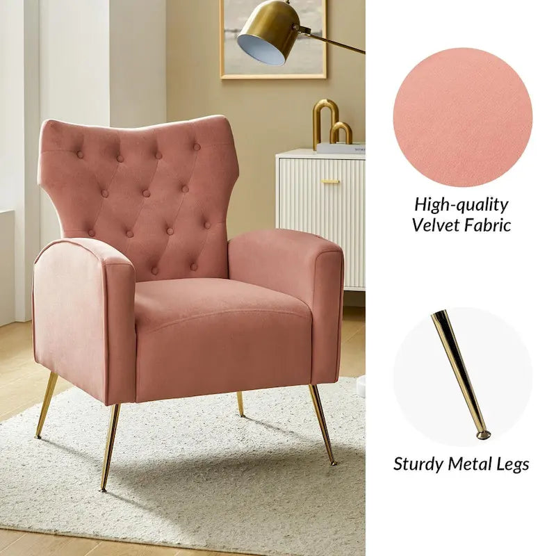 Multi-Color Velvet Wingback Tufted Accent Chair, Set of 2, 1-Person