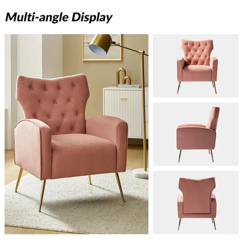Multi-Color Velvet Wingback Tufted Accent Chair, Set of 2, 1-Person