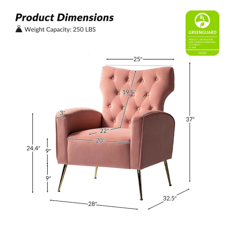 Multi-Color Velvet Wingback Tufted Accent Chair, Set of 2, 1-Person