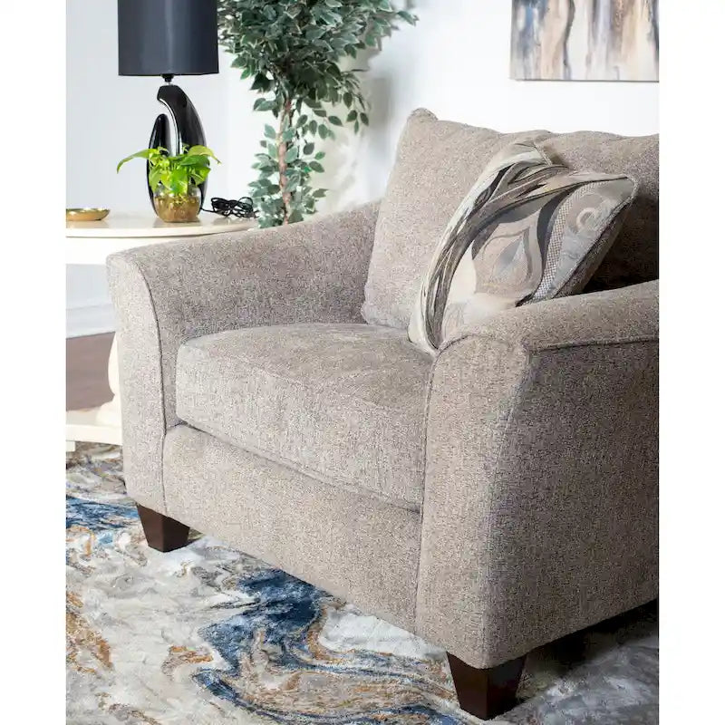Chocolate / Grey / Silver Fabric Accent Chair, Pillow Back, Rolled Arms, 1-Person