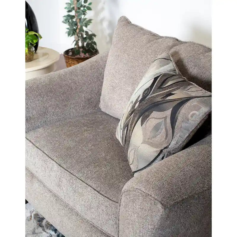 Chocolate / Grey / Silver Fabric Accent Chair, Pillow Back, Rolled Arms, 1-Person