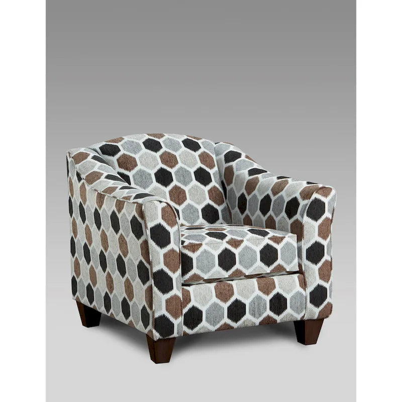 Chocolate / Grey / Silver Fabric Accent Chair, Pillow Back, Rolled Arms, 1-Person