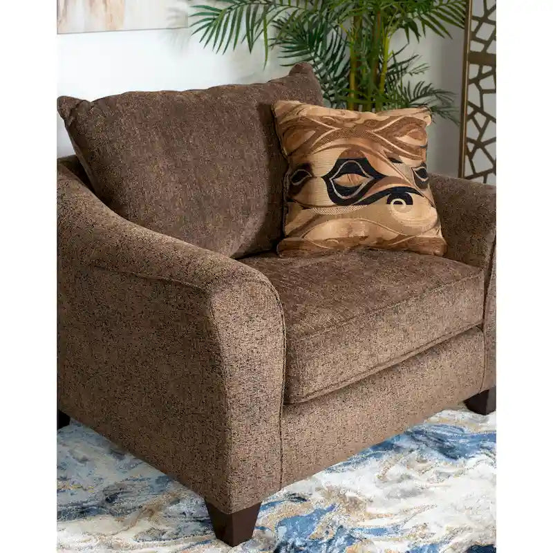 Chocolate / Grey / Silver Fabric Accent Chair, Pillow Back, Rolled Arms, 1-Person