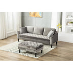 Red / Blue / Grey / Purple Tufted Fabric Sofa with Ottoman, 3-Seat