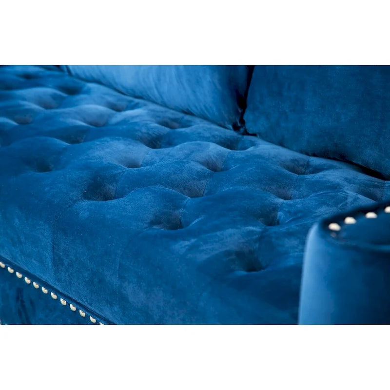Red / Blue / Grey / Purple Tufted Fabric Sofa with Ottoman, 3-Seat
