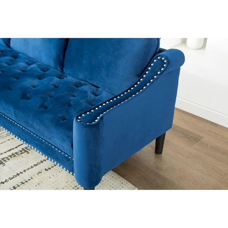 Red / Blue / Grey / Purple Tufted Fabric Sofa with Ottoman, 3-Seat