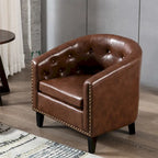 White / Dark Brown PU Leather Club Chair with Nailhead Trim, Single Seat