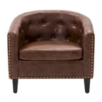White / Dark Brown PU Leather Club Chair with Nailhead Trim, Single Seat