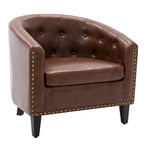 White / Dark Brown PU Leather Club Chair with Nailhead Trim, Single Seat