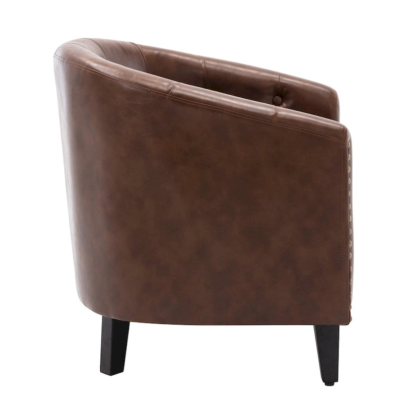White / Dark Brown PU Leather Club Chair with Nailhead Trim, Single Seat