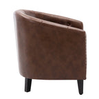White / Dark Brown PU Leather Club Chair with Nailhead Trim, Single Seat