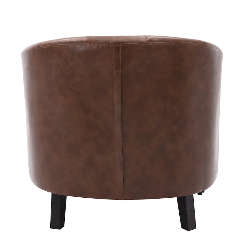 White / Dark Brown PU Leather Club Chair with Nailhead Trim, Single Seat