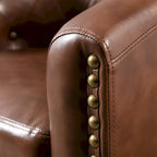 White / Dark Brown PU Leather Club Chair with Nailhead Trim, Single Seat