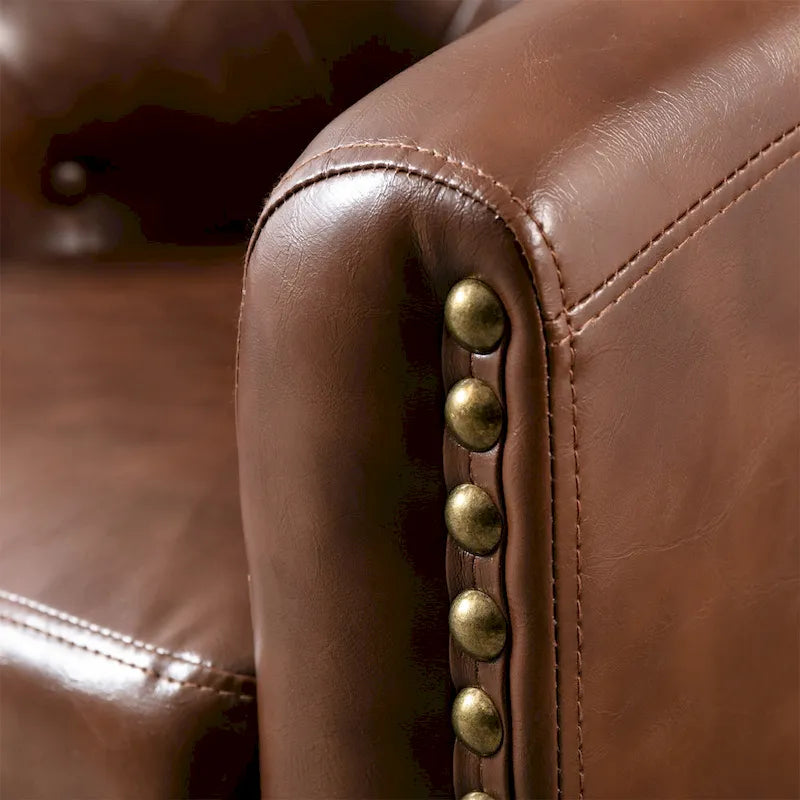 White / Dark Brown PU Leather Club Chair with Nailhead Trim, Single Seat