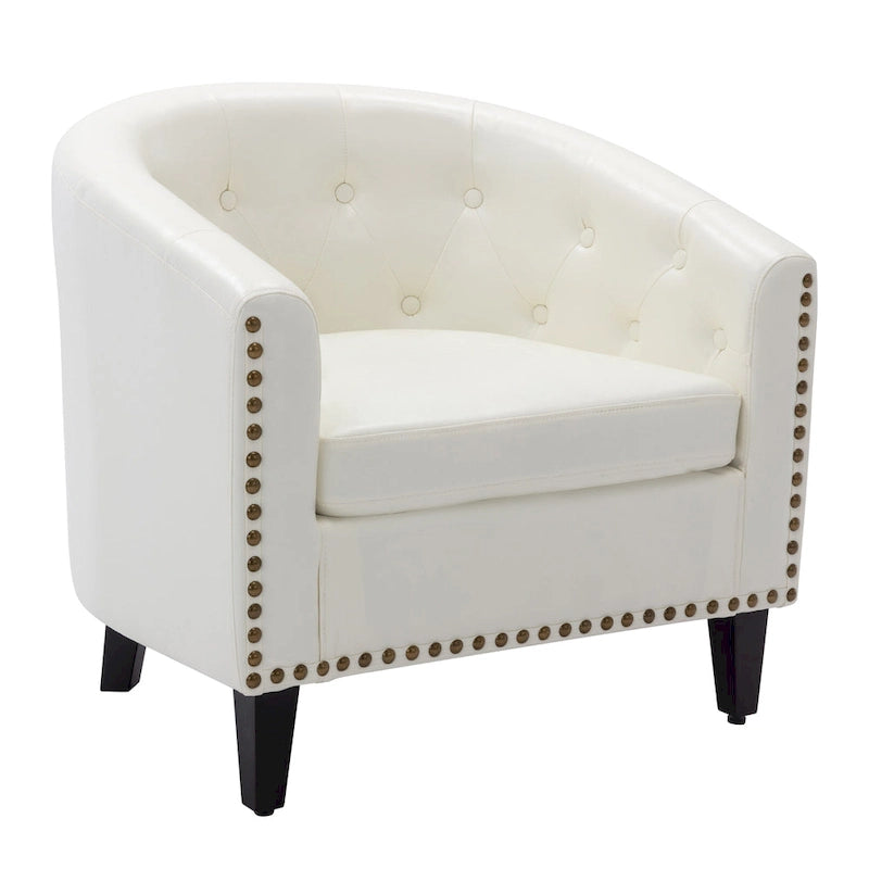 White / Dark Brown PU Leather Club Chair with Nailhead Trim, Single Seat