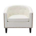 White / Dark Brown PU Leather Club Chair with Nailhead Trim, Single Seat