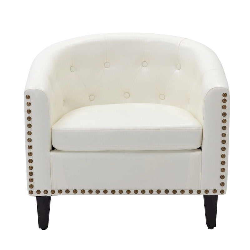 White / Dark Brown PU Leather Club Chair with Nailhead Trim, Single Seat