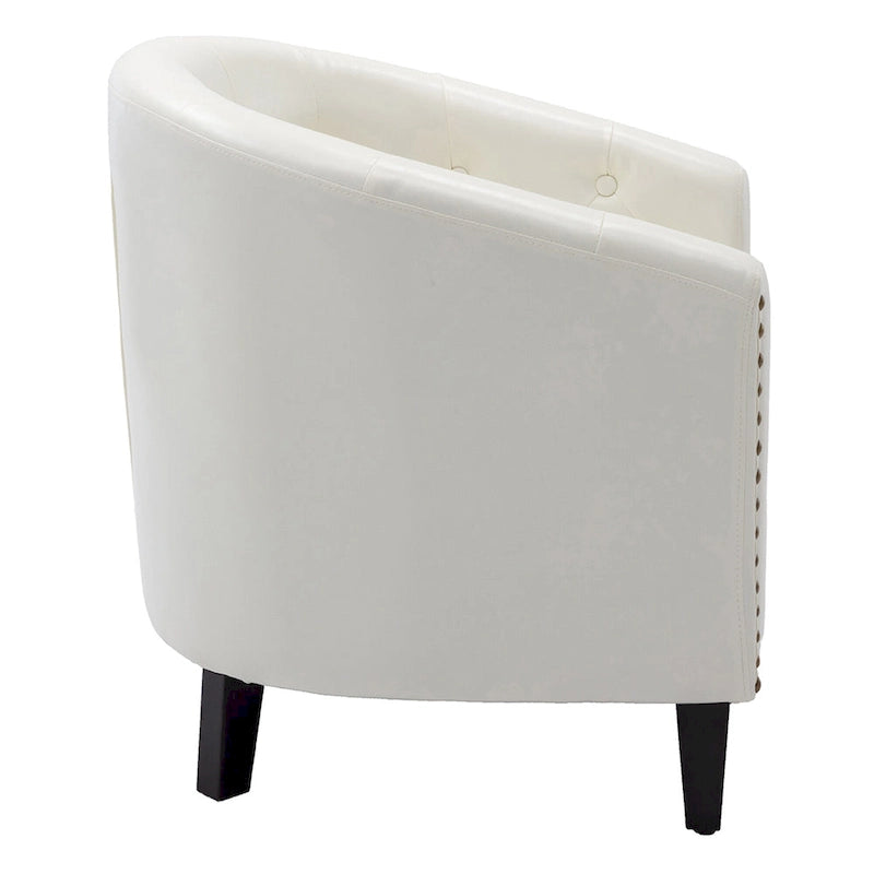 White / Dark Brown PU Leather Club Chair with Nailhead Trim, Single Seat