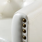 White / Dark Brown PU Leather Club Chair with Nailhead Trim, Single Seat