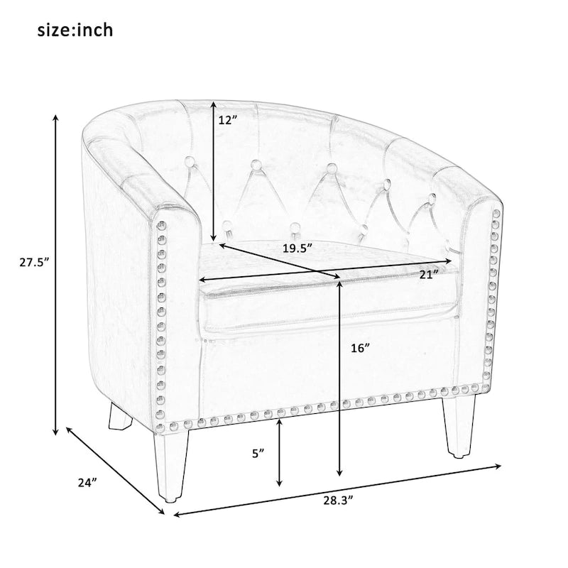 White / Dark Brown PU Leather Club Chair with Nailhead Trim, Single Seat