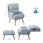 Blue / Beige Linen Reclining Accent Chair with Ottoman – 1-Person