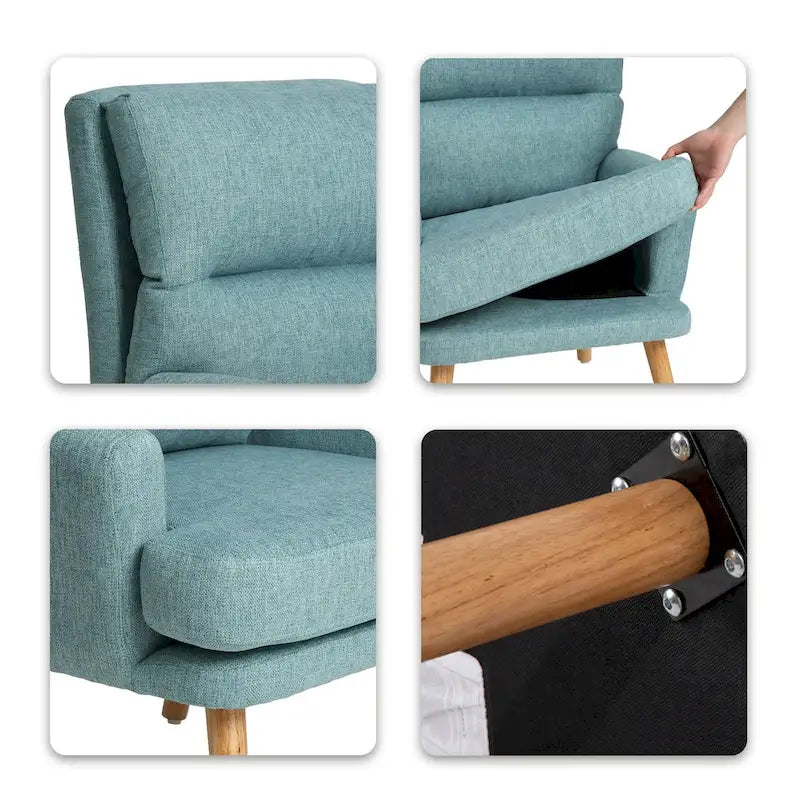 Blue / Beige Linen Reclining Accent Chair with Ottoman – 1-Person