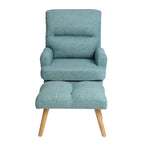 Blue / Beige Linen Reclining Accent Chair with Ottoman – 1-Person