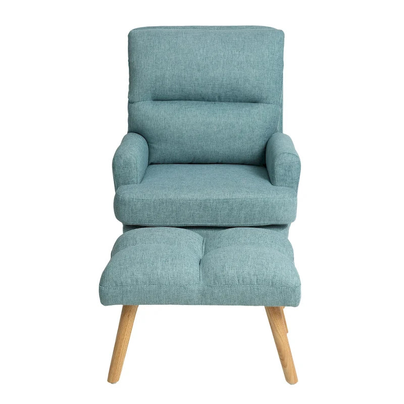 Blue / Beige Linen Reclining Accent Chair with Ottoman – 1-Person