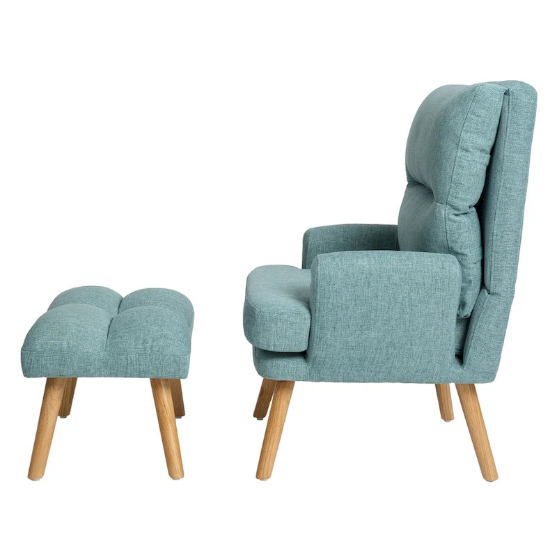 Blue / Beige Linen Reclining Accent Chair with Ottoman – 1-Person