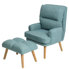 Blue / Beige Linen Reclining Accent Chair with Ottoman – 1-Person
