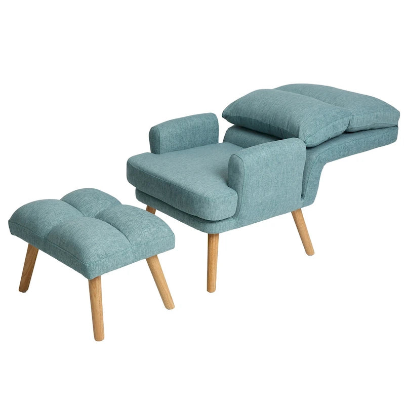 Blue / Beige Linen Reclining Accent Chair with Ottoman – 1-Person
