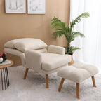 Blue / Beige Linen Reclining Accent Chair with Ottoman – 1-Person
