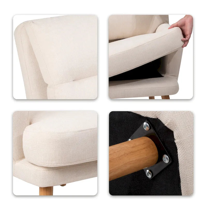 Blue / Beige Linen Reclining Accent Chair with Ottoman – 1-Person