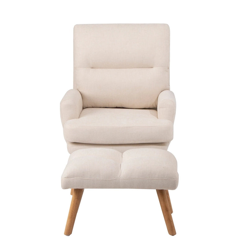 Blue / Beige Linen Reclining Accent Chair with Ottoman – 1-Person