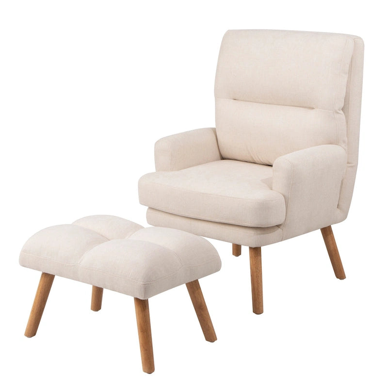 Blue / Beige Linen Reclining Accent Chair with Ottoman – 1-Person