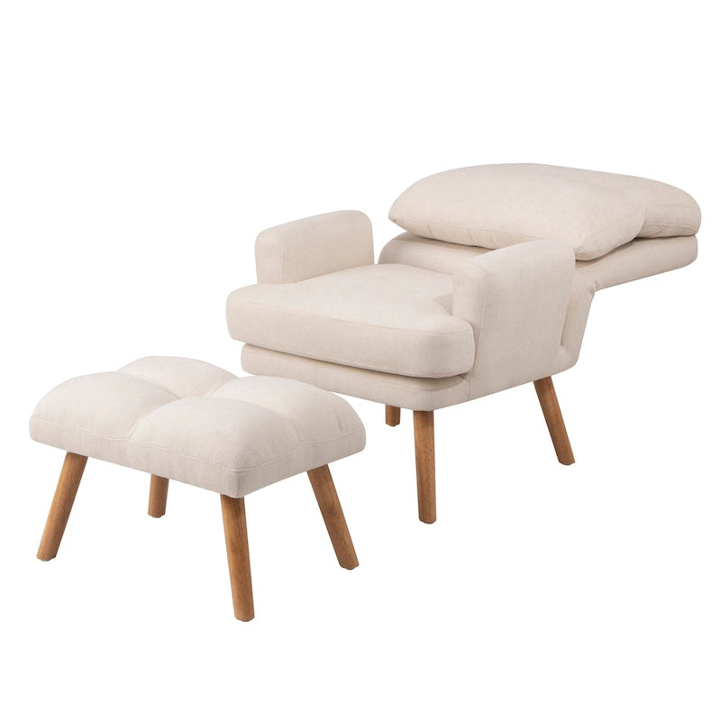 Blue / Beige Linen Reclining Accent Chair with Ottoman – 1-Person