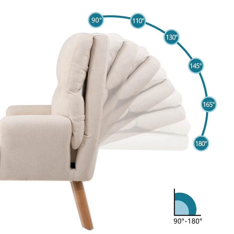 Blue / Beige Linen Reclining Accent Chair with Ottoman – 1-Person