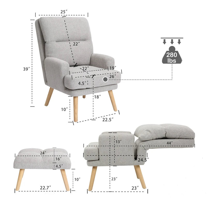 Blue / Beige Linen Reclining Accent Chair with Ottoman – 1-Person