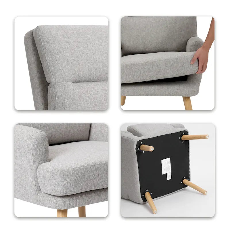 Blue / Beige Linen Reclining Accent Chair with Ottoman – 1-Person