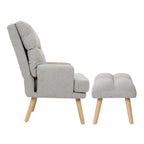 Blue / Beige Linen Reclining Accent Chair with Ottoman – 1-Person