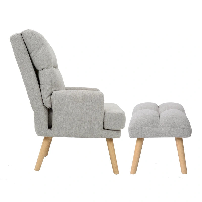 Blue / Beige Linen Reclining Accent Chair with Ottoman – 1-Person