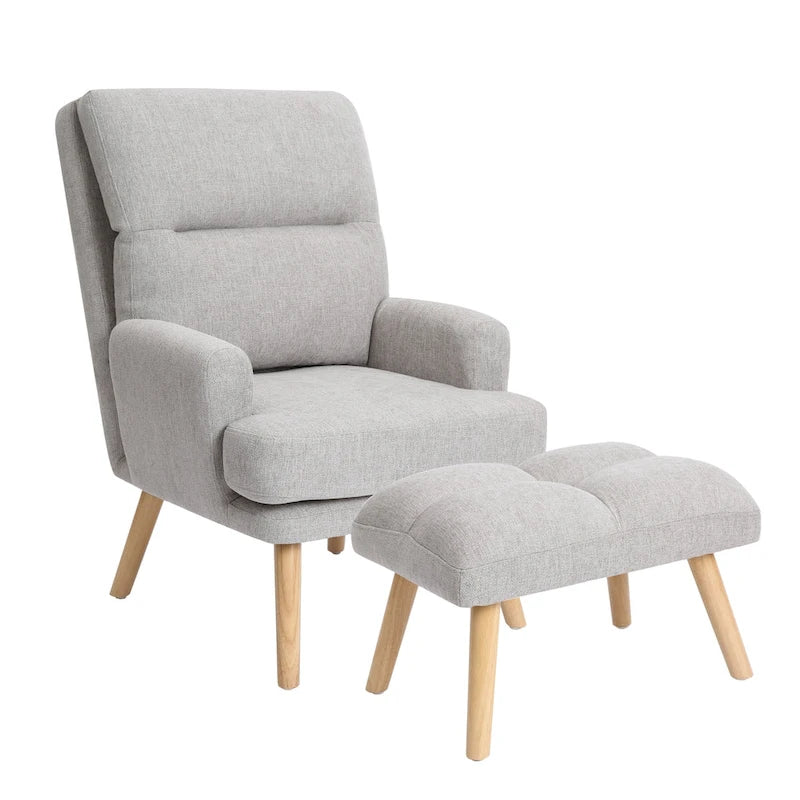 Blue / Beige Linen Reclining Accent Chair with Ottoman – 1-Person